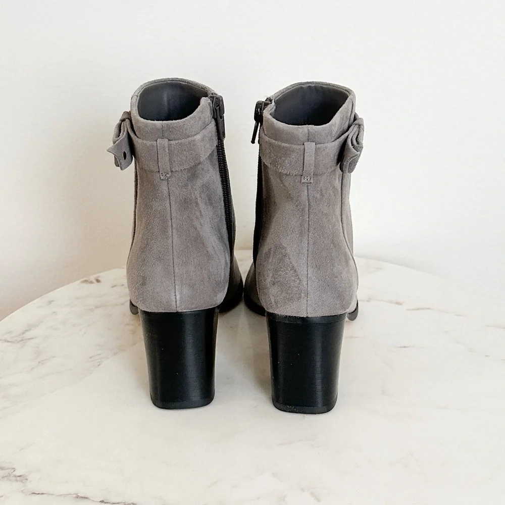 NEW Kate Spade Madelaine Strap Heeled Suede Booties Hare Grey Size 8